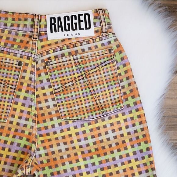 The Ragged Priest Oblivion Rainbow Plaid High Rise Straight Dad Jeans Size 24 - Picture 11 of 16